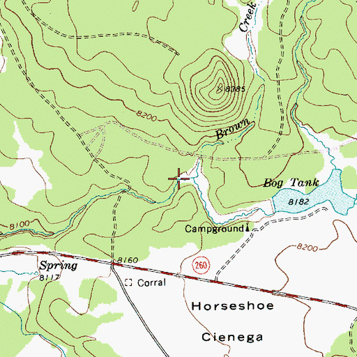 Topographic Map of Brown Creek, AZ