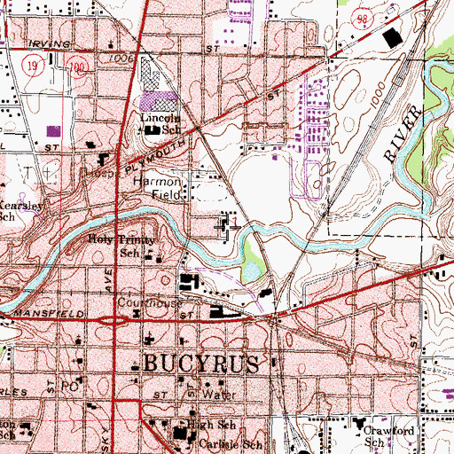 Topographic Map of Bucyrus Water Treatment Plant, OH