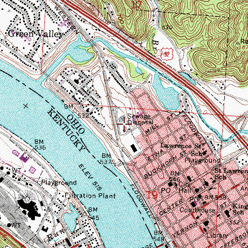 Topographic Map of Ironton Sewage Treatment Plant, OH