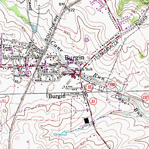 Topographic Map of Burgin Independent Schools, KY