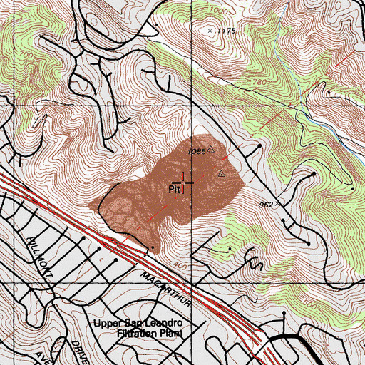 Topographic Map of Leona Quarry, CA