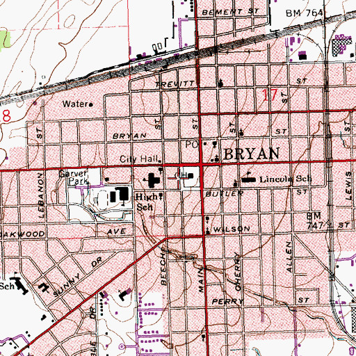 Topographic Map of Bryan Theatre, OH