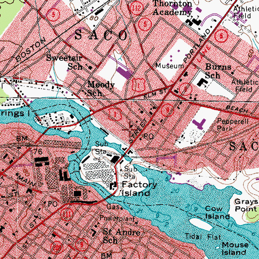 Topographic Map of Saco Police Department, ME