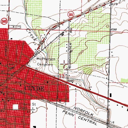 Topographic Map of Cherry Knoll Mobile Park, OH