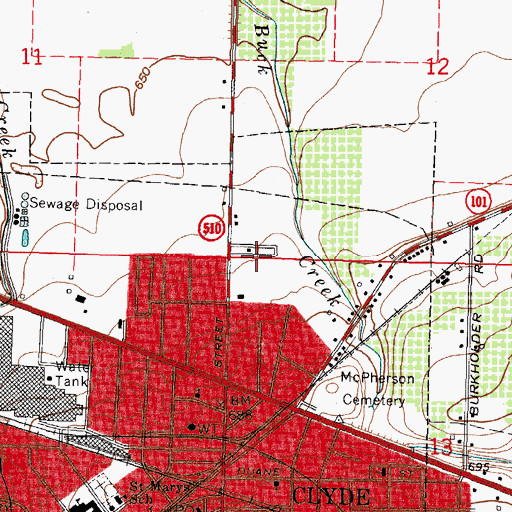 Topographic Map of Shady Acres, OH