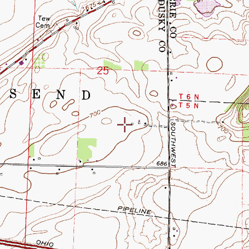 Topographic Map of Verhoff Farms, OH