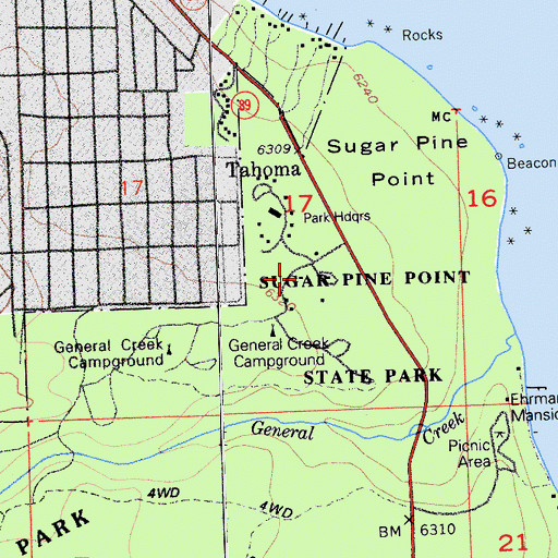 Topographic Map of Ed Z'berg Sugar Pine Point State Park, CA