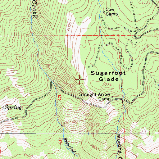 Topographic Map of Sugarfoot Glade, CA