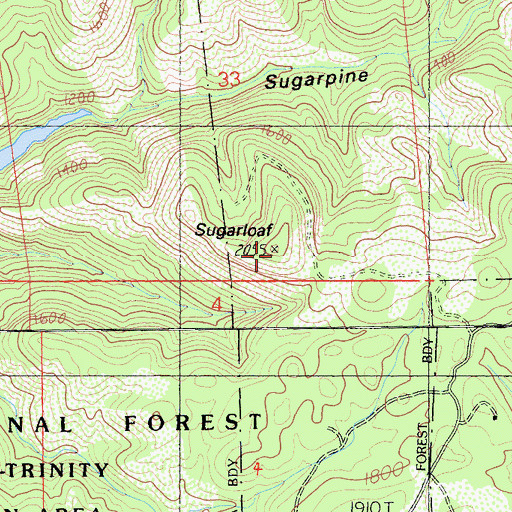 Topographic Map of Sugarloaf, CA