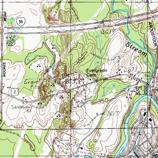 Topographic Map of Evergreen Cemetery, ME