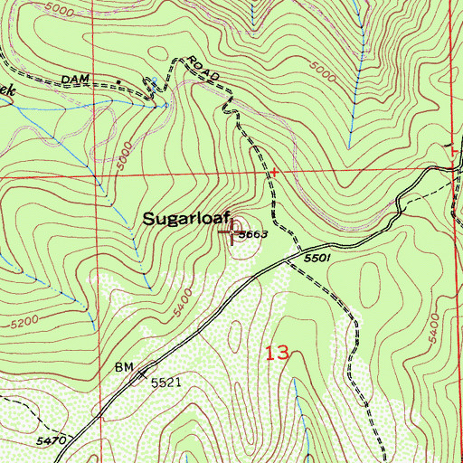 Topographic Map of Sugarloaf, CA