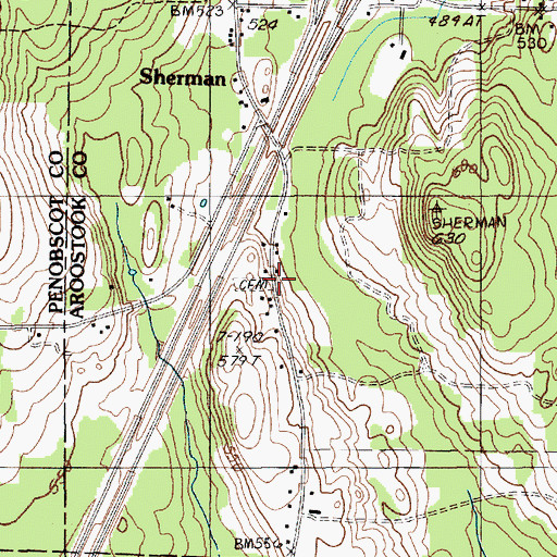 Topographic Map of Sherman Cemetery, ME
