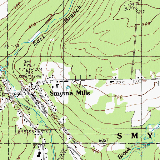 Topographic Map of Smyrna Mills Cemetery, ME