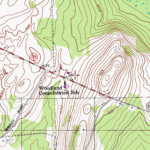 Topographic Map of Woodland Cemetery, ME