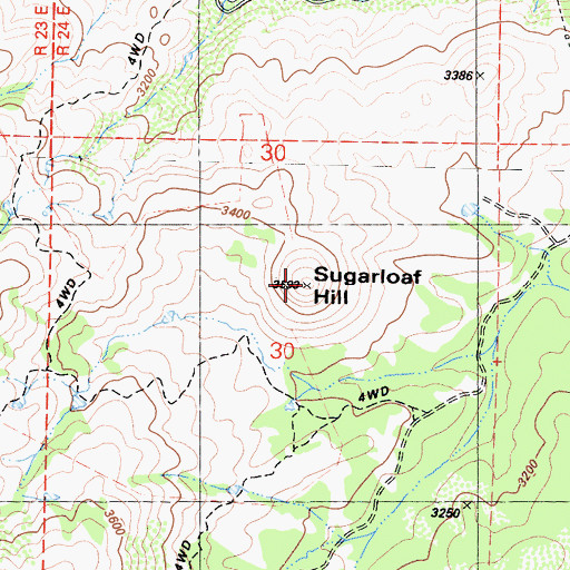 Topographic Map of Sugarloaf Hill, CA