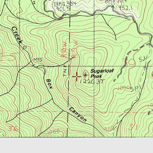 Topographic Map of Sugarloaf Peak, CA