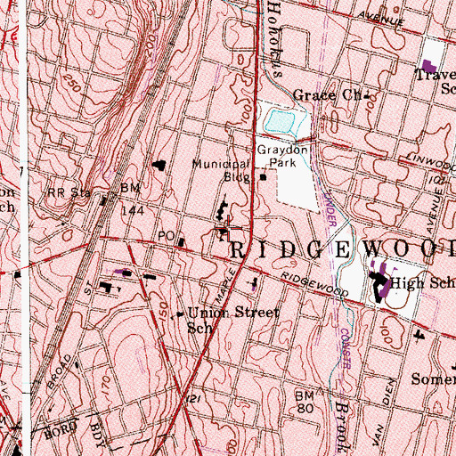Topographic Map of Ridgewood Board of Education, NJ