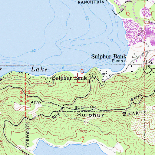 Topographic Map of Sulphur Bank, CA