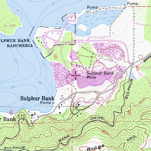 Topographic Map of Sulphur Bank Mine, CA
