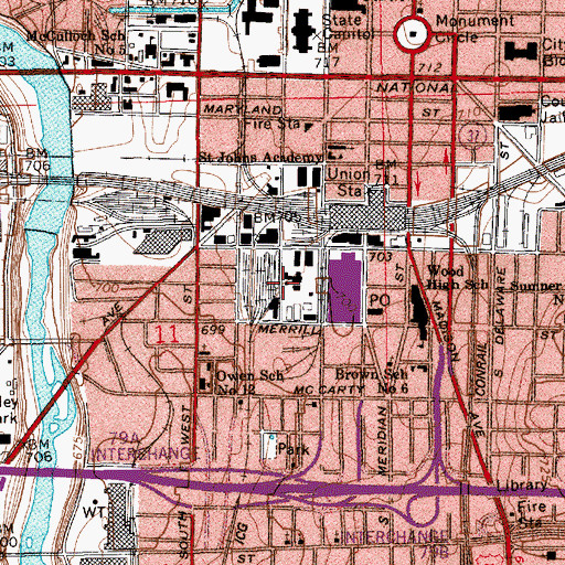 Topographic Map of Lucas Oil Stadium, IN