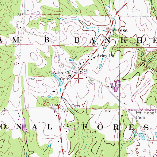 Topographic Map of Arley School (historical), AL