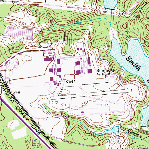 Topographic Map of Simmons Army Airfield, NC