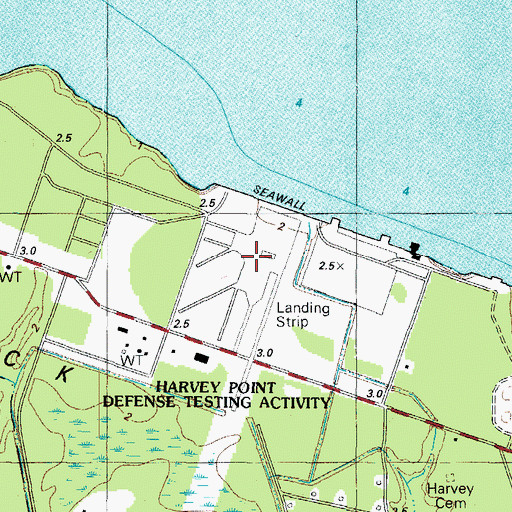 Topographic Map of Harvey Point Defense Testing Activity Airport, NC