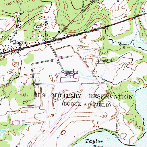 Topographic Map of Bogue Field Marine Corps Auxiliary Field, NC