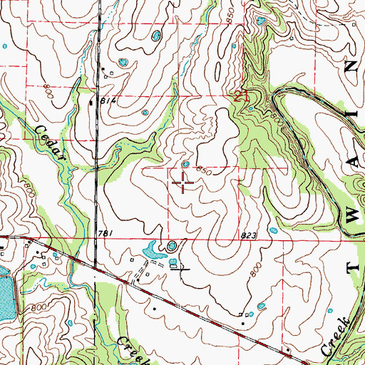 Topographic Map of Cedar Creek Airport, MO