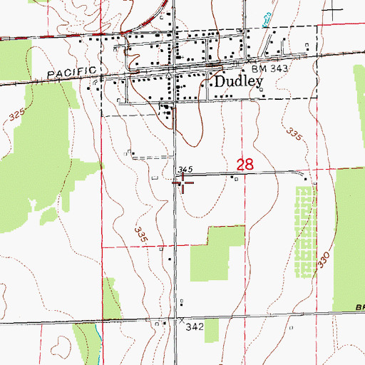 Topographic Map of Dudley Airport, MO