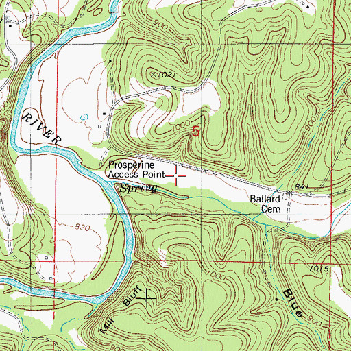 Topographic Map of Blue Hollow Airpark (historical), MO