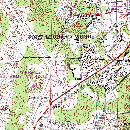 Topographic Map of Waynesville-St Robert Regional Airport Forney Field, MO