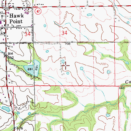 Topographic Map of Monroe Field, MO