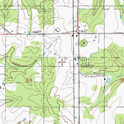 Topographic Map of Flying 'E' Airport, MO
