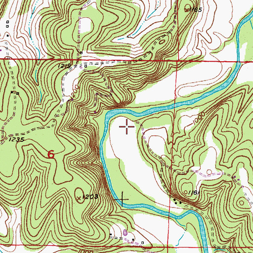 Topographic Map of Taus River Ranch Airport (historical), MO