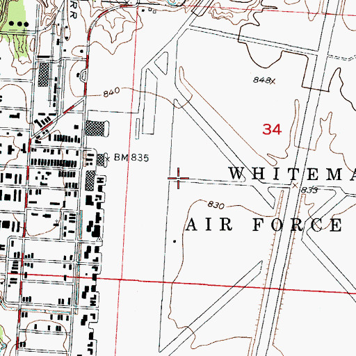 Topographic Map of Whiteman Air Force Base, MO