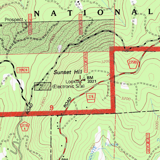 Topographic Map of Sunset Hill, CA