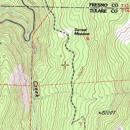 Topographic Map of Sunset Meadow, CA