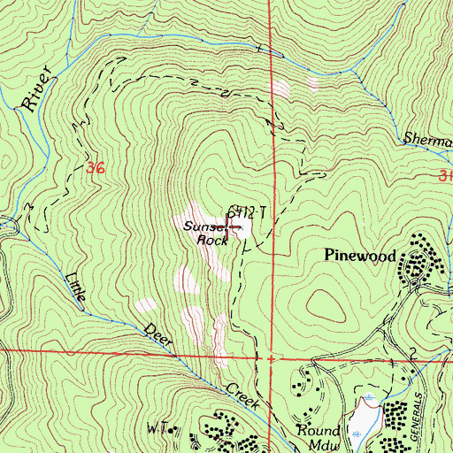 Topographic Map of Sunset Rock, CA