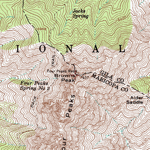Topographic Map of Browns Peak, AZ