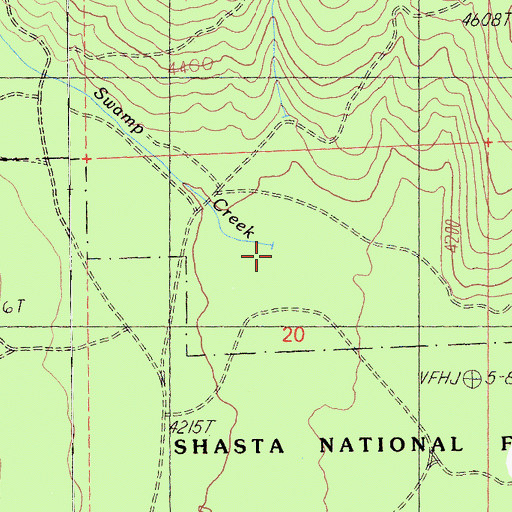 Topographic Map of Swamp Creek, CA