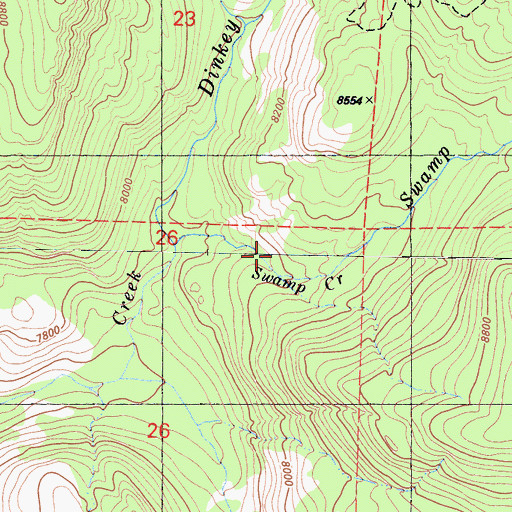 Topographic Map of Swamp Creek, CA