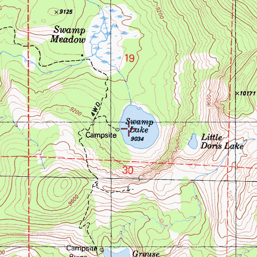 Topographic Map of Swamp Lake, CA