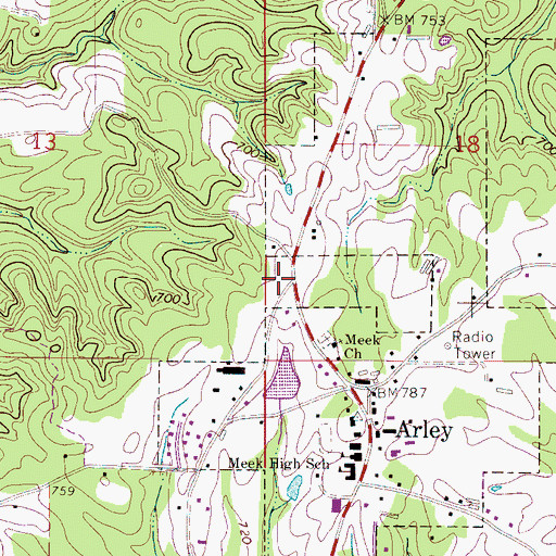 Topographic Map of Greens Chapel School (historical), AL