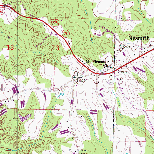 Topographic Map of Nesmith School (historical), AL