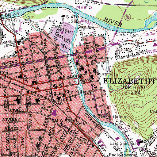 Topographic Map of Edward's Island Park, TN