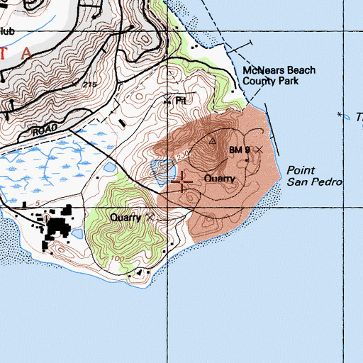 Topographic Map of McNears Quarry, CA