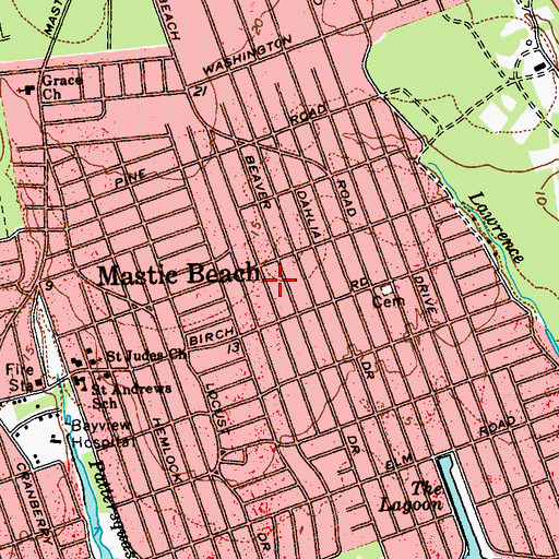 Topographic Map of Village of Mastic Beach (historical), NY