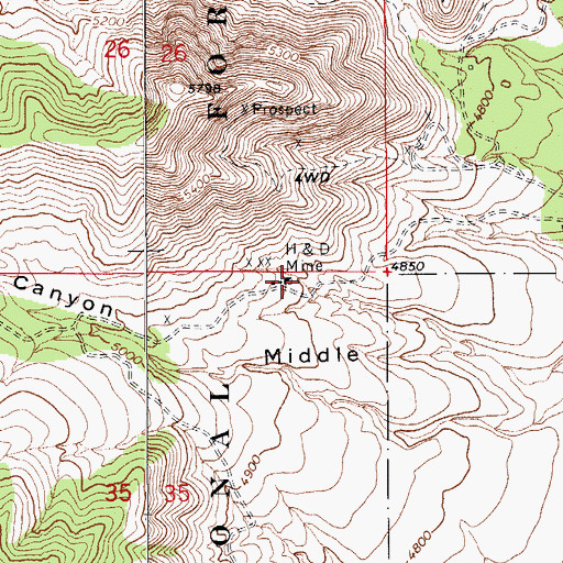 Topographic Map of H & D Mine, AZ