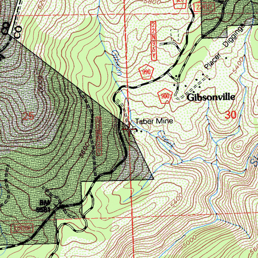 Topographic Map of Taber Mine, CA